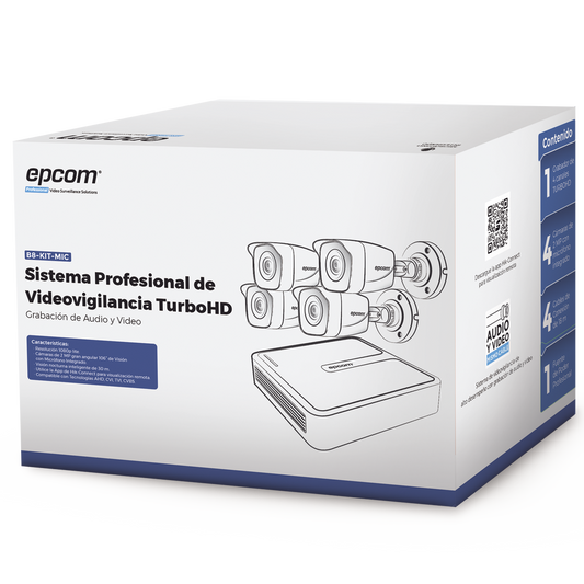 (MICRÓFONO Integrado) Kit TurboHD 1080p Lite / DVR 4 canales / Audio por Coaxitron / 4 Cámaras Bala de Metal con Micrófono Integrado