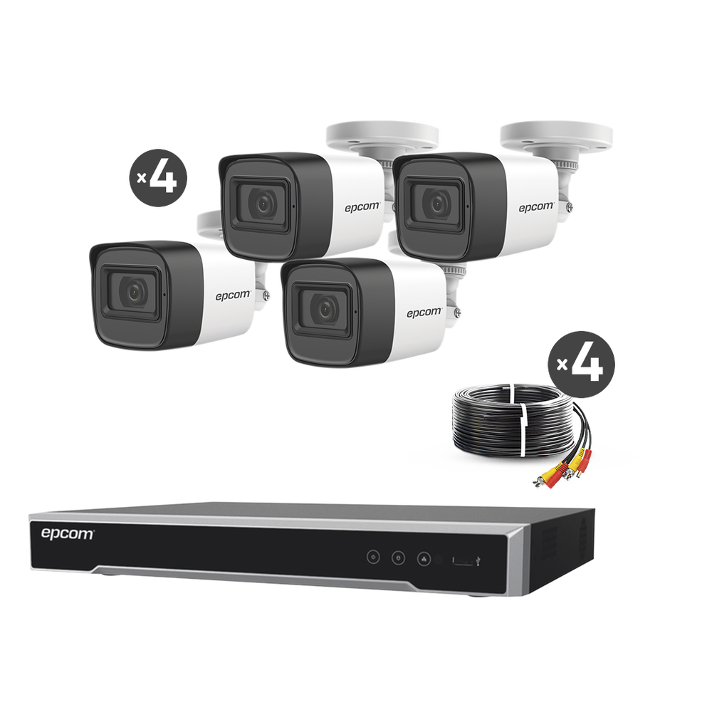 Kit TURBOHD 5 Megapixel / DVR 4 Canales / 4 Cámaras de 5 Megapixel con Micrófono Integrado / 4 Cables 18 Metros / Fuente de Poder Profesional