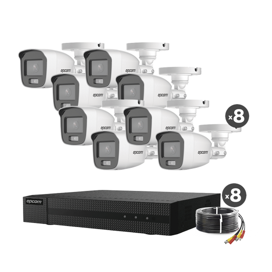 Kit TurboHD 1080p / DVR 8 Canales / 8 Cámaras Bala ColorVu con Microfono Integrado / Fuente de Poder / Accesorios de Instalación
