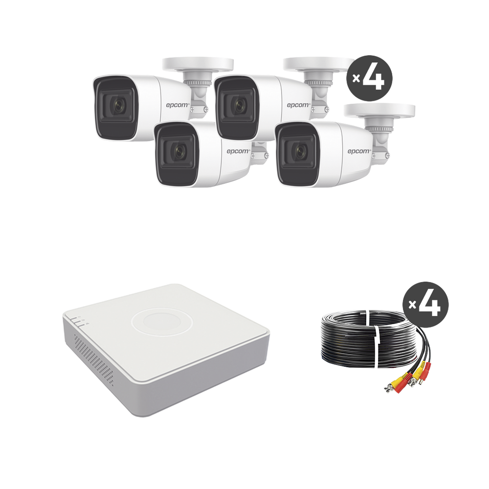 (MICRÓFONO Integrado) Kit TurboHD 1080p Lite / DVR 4 canales / Audio por Coaxitron / 4 Cámaras Bala de Metal con Micrófono Integrado