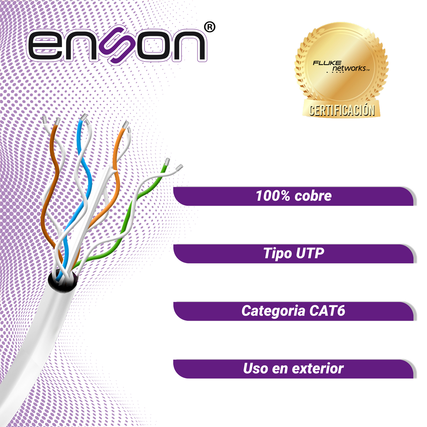 CABLE UTP CAT6 ENSON 13161G305 SERIE PRO-II CALIBE 23 AWG 100% COBRE DE ALTO RENDIMIENTO BOBINA DE 305 METROS FORRO PVC COLOR GRIS USO EXTERIOR RECOMENDADO PARA CCTV, VIDEO IP Y REDES BASE 10,100,1000