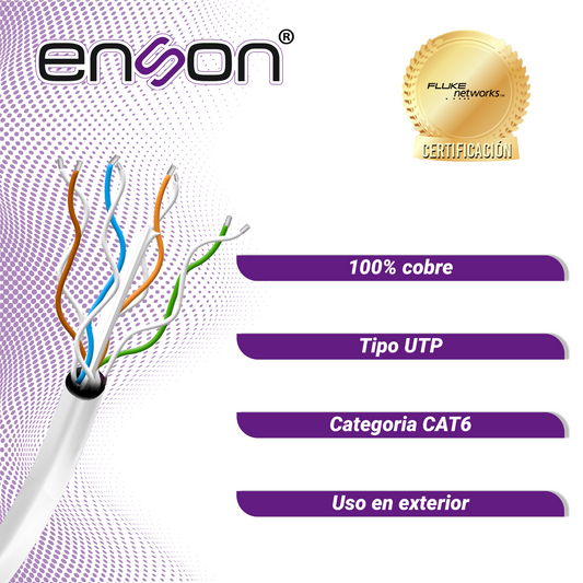 CABLE UTP CAT6 ENSON 13161G305 SERIE PRO-II CALIBE 23 AWG 100% COBRE DE ALTO RENDIMIENTO BOBINA DE 305 METROS FORRO PVC COLOR GRIS USO EXTERIOR RECOMENDADO PARA CCTV, VIDEO IP Y REDES BASE 10,100,1000