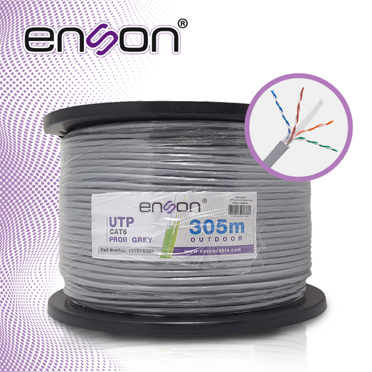 CABLE UTP CAT6 ENSON 13161G305 SERIE PRO-II CALIBE 23 AWG 100% COBRE DE ALTO RENDIMIENTO BOBINA DE 305 METROS FORRO PVC COLOR GRIS USO EXTERIOR RECOMENDADO PARA CCTV, VIDEO IP Y REDES BASE 10,100,1000