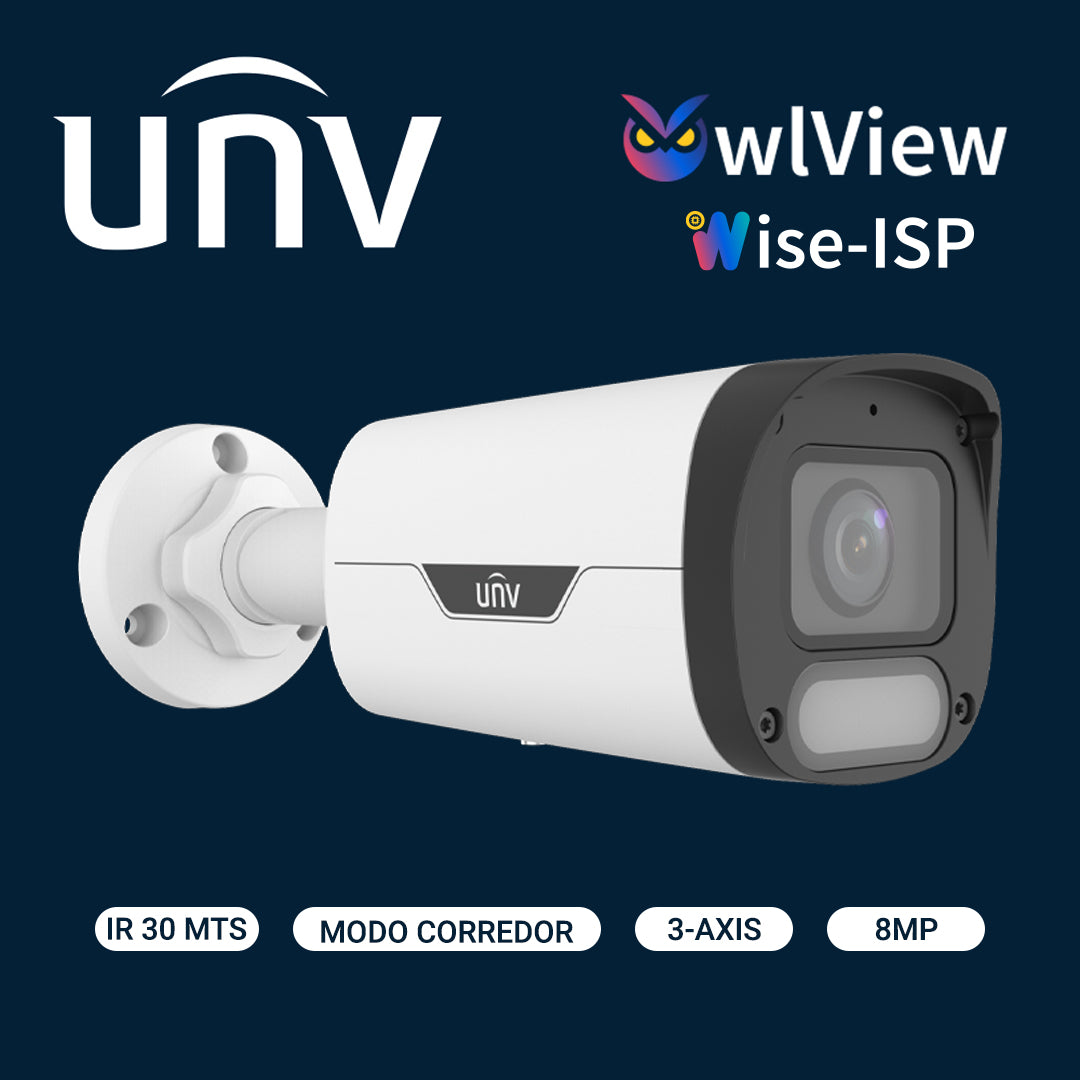 CAMARA IP BULLET OWLVIEW UNV IPC2318LE-ADF28KM-WP / 8MP / LENTE 2.8MM / WDR120DB / IR30M / MICROSD512GB