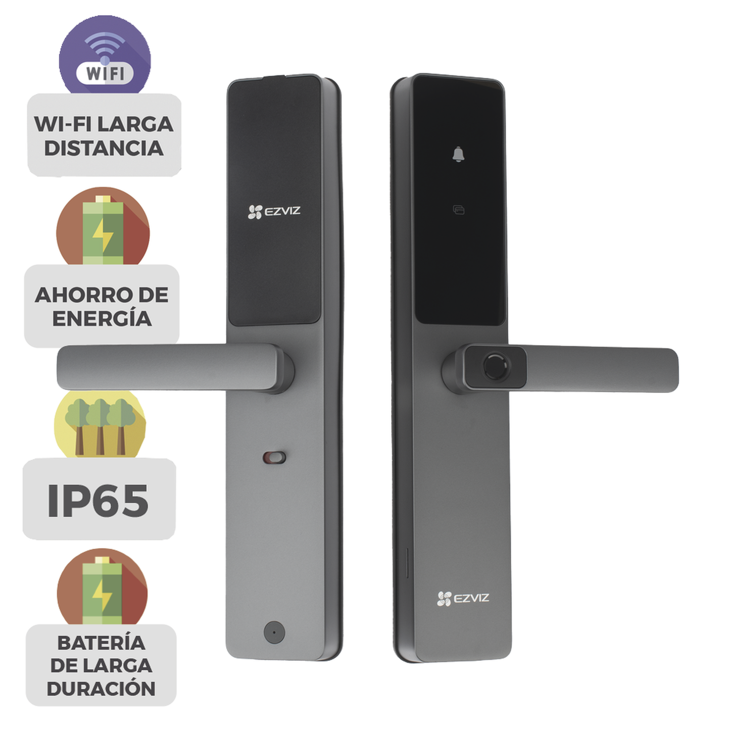 Cerradura Inteligente / Wi-Fi / Bluetooth / Códigos Temporales Para Visitantes / Lectura de Huella / Lectura de Tag / Contraseña / Botón para Timbrar / Apertura Remota / Alarma Anti-intrusión / No Requiere HUB