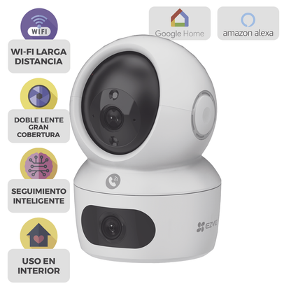 Cámara PT / Doble Lente (4 MP + 4MP) / 4 Megapíxel / Wi-Fi / IA Detección Humana / Visión Nocturna a Color / Audio Bidireccional / Doble Banda 2.4 / 5GHz / WiFi 6 / Uso en Interior / Vision Nocturna Inteligente (Color 27/4)