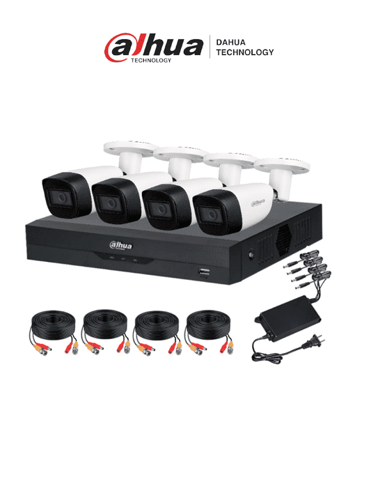 Kit de vigilancia de 4 canales 5 MP con audio y DVR WizSense con reconocimiento facial y H.265+. Soporta 4 canales + 4 IP o hasta 8 IP. Incluye 4 canales SMD Plus para búsqueda de humanos y vehículos