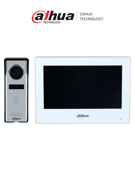 DAHUA DHI-KTH01 - Kit de Videopotero Hibrido/ Frente de Calle Analogico con Camara de 1.3 MP/ Monitor Touch de 7 Pulgadas WiFi/ 4 Hilos al Frente de Calle/ 6&1 E&S de Alarma/ Soporta Camaras IP/ Compattible App DMSS/ Apertura remota puerta /