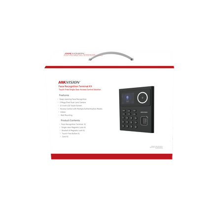 Kit WiFi de Control de Acceso Lite TODO INCLUIDO con Lector de Rostros, Tarjetas y Huellas / 500 Rostros / Compatible con App HIKConnect / Incluye Electroimán Botón de Salida y Montajes Z y L para imán / HIK-IA