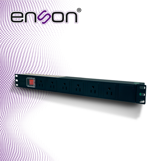 BARRA MULTICONTACTOS PDU ENSON ENS-PDU6 HORIZONTAL 1UR BOTON DE ENCENDIDO Y APAGADO 6 CONTACTOS FRONTALES TIPO NEMA 5-15R VOLTAJE 110VCA 50/60HZ
