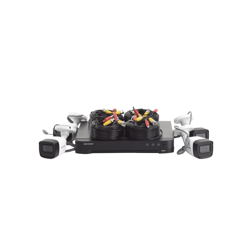 (MICRÓFONO INTEGRADO) KIT TURBOHD 5 Megapixel / DVR 4 Canales / 4 Cámaras Bala con Micrófono Integrado (exterior 2.8 mm) / Fuente de Poder / Accesorios de Instalación