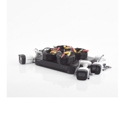 (MICRÓFONO INTEGRADO) KIT TURBOHD 5 Megapixel / DVR 4 Canales / 4 Cámaras Bala con Micrófono Integrado (exterior 2.8 mm) / Fuente de Poder / Accesorios de Instalación