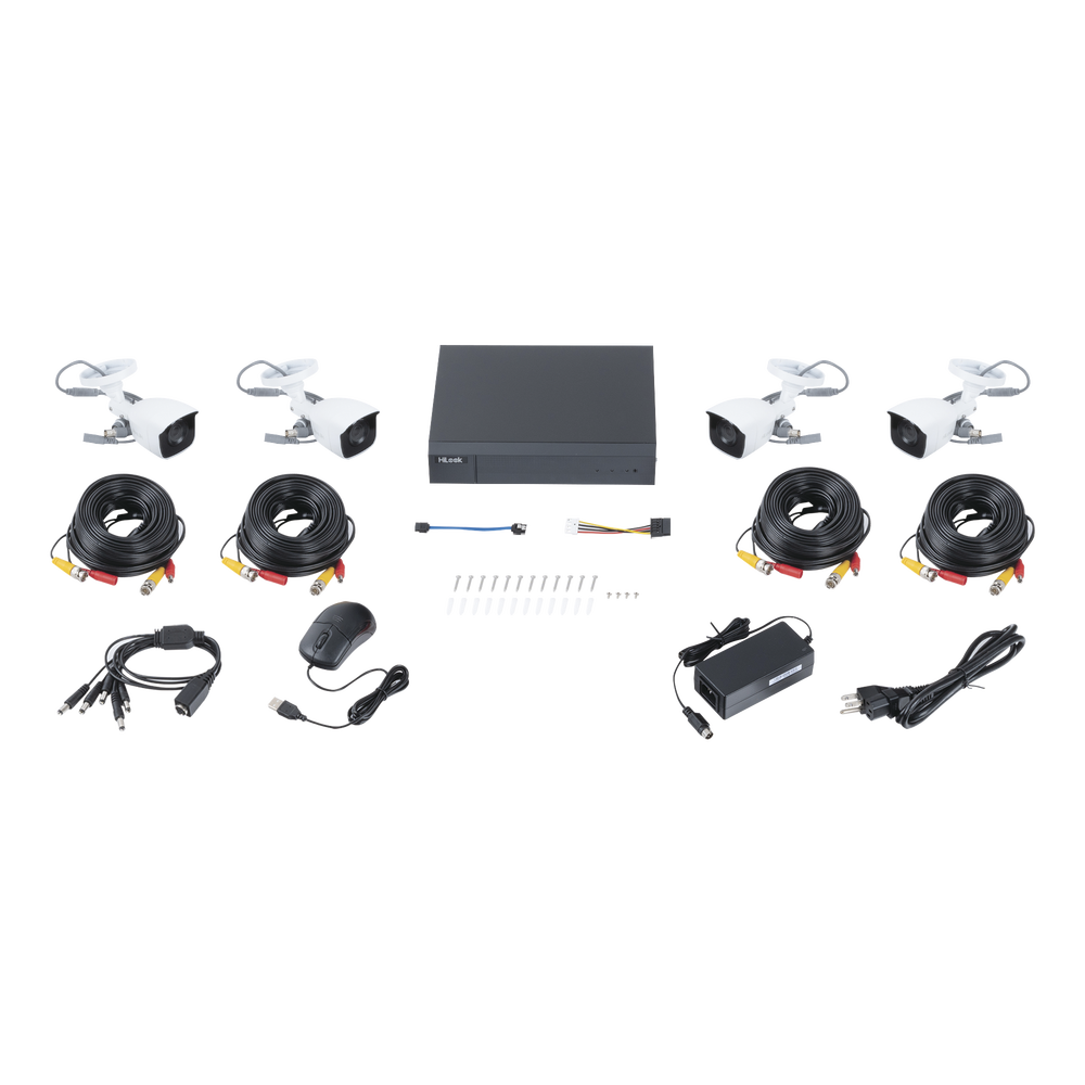 KIT TurboHD 1080p / DVR 4 canales / 4 Cámaras Bala de Metal / H.265+ / 1 Fuente de Poder Profesional / Accesorios de Instalación