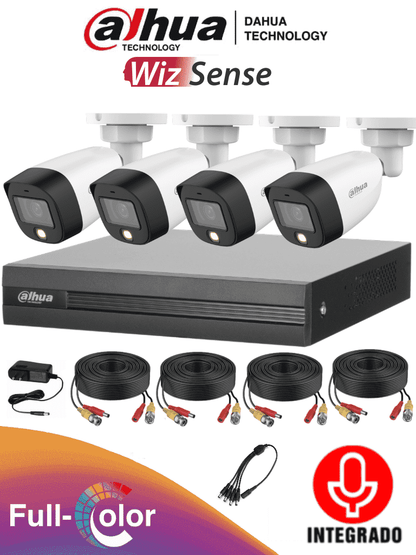 Kit de 4 Canales Full Color 2 MP con Audio y DVR Cooper-I WizSense. Incluye 4 cámaras Full Color 2 MP con micrófono integrado. Sistema de 4 canales más 1 IP y 4 SMD Plus. Incluye accesorios y búsqueda de humanos con IA.