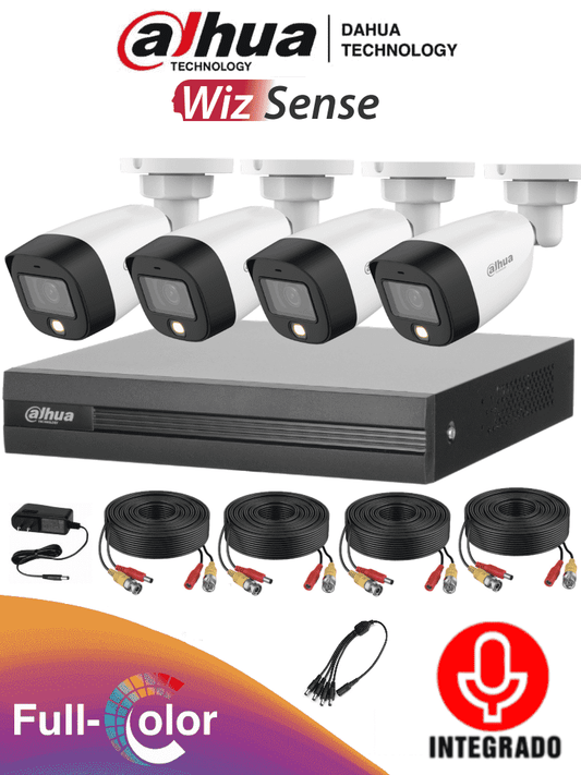 Kit de 4 Canales Full Color 2 MP con Audio y DVR Cooper-I WizSense. Incluye 4 cámaras Full Color 2 MP con micrófono integrado. Sistema de 4 canales más 1 IP y 4 SMD Plus. Incluye accesorios y búsqueda de humanos con IA.