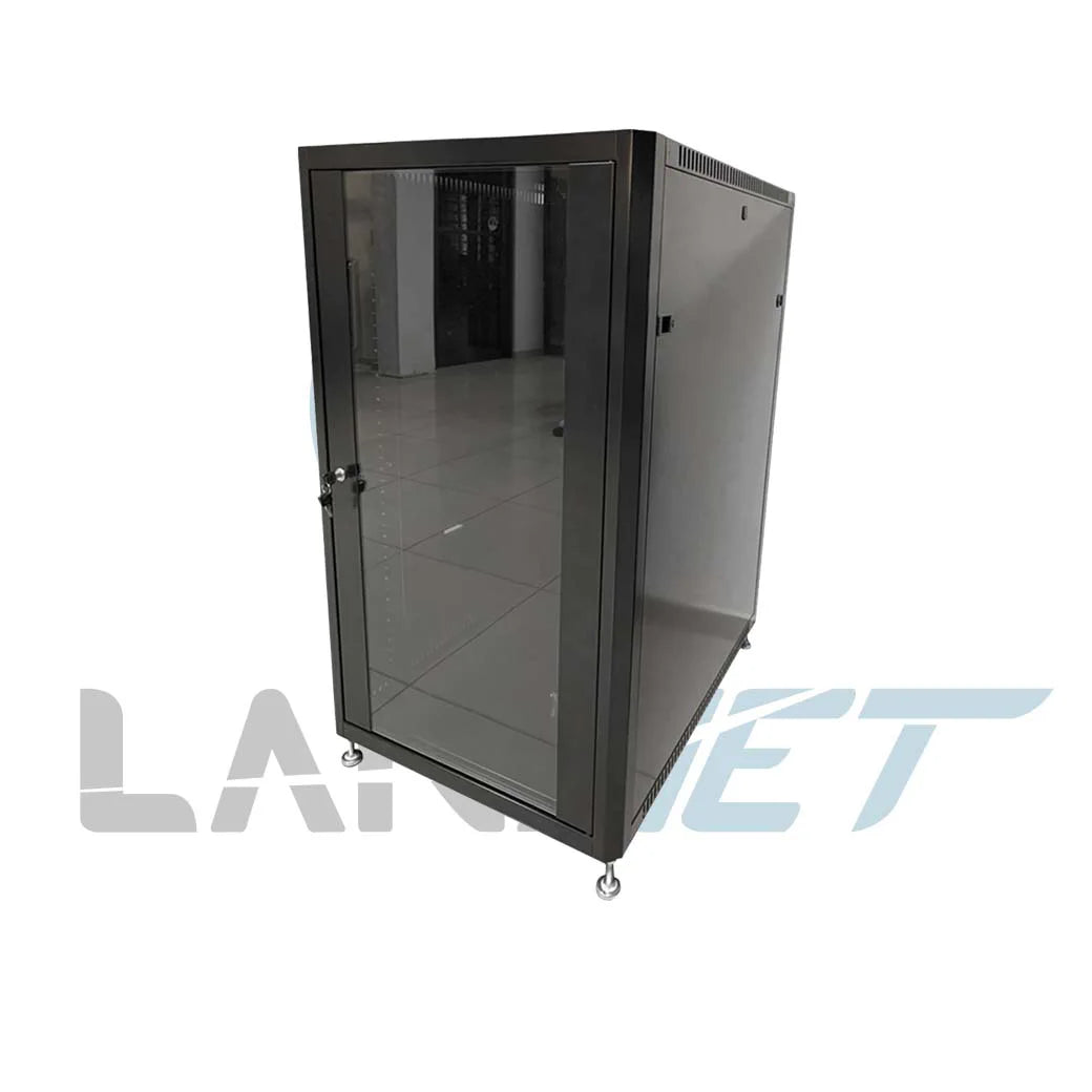 GABINETE DE PISO DE 600 MM DE ANCHO X  600 MM DE PROFUNDIDAD DE 22 UR DE ALTURA 1078 MM   PUERTA DELANTERA DE CRISTAL TEMPLADO