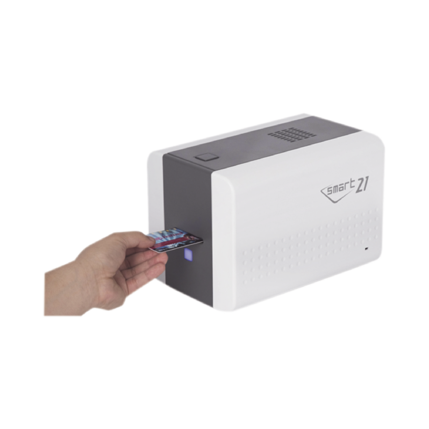 Impresora de Tarjetas Semi- automática SMART21 / Ingreso de Tarjetas Manual/Incluye Ribbon, Software y 100 Tarjetas PVC