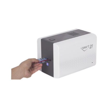 Impresora de Tarjetas Semi- automática SMART21 / Ingreso de Tarjetas Manual/Incluye Ribbon, Software y 100 Tarjetas PVC